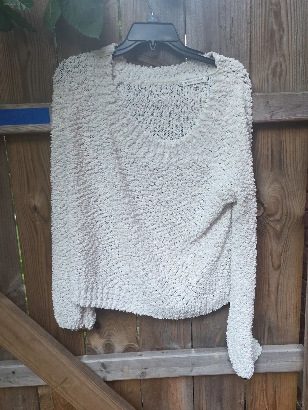 Woven Heart Cream Popcorn-Knit Scoop Neck Sweater